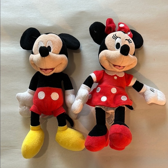 EUC Minnie and Mickey Mouse plush dolls in classic red and white outfits - Picture 1 of 10
